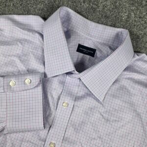 Proper Cloth Dress Shirt‎ Mens 19.5 Purple Blue Micro Check Non-Iron Button Down